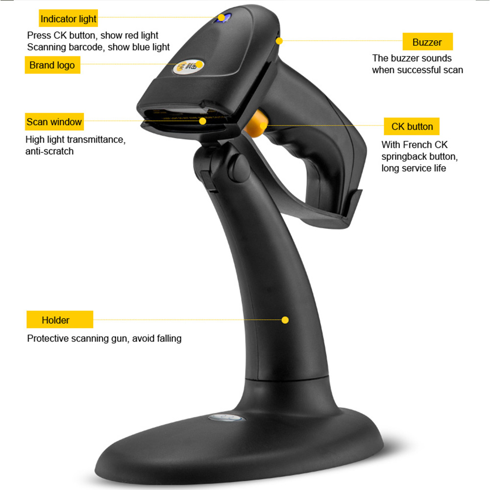 Comet GY-48 cheap 1d laser Barcode Scanner handheld device wired bar code Reader laser scanner With Stand Holder