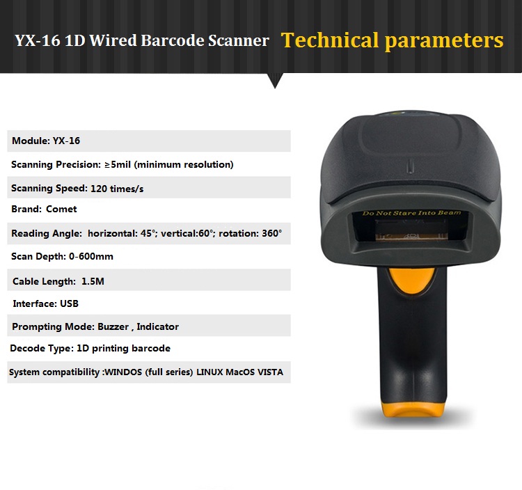 Comet YX-16 bar code reader handheld portable cheap 1d wired laser barcode scanner